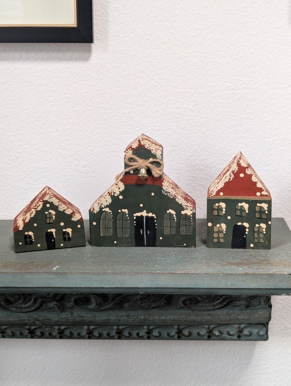 Vintage Handmade & Painted Small Block Houses Winter Village Primitive Folk Art